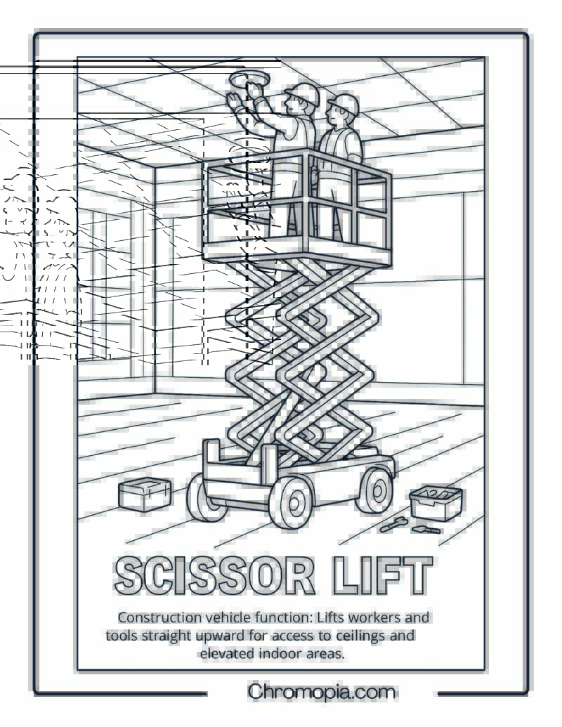 Scissor Lift Construction Vehicle Coloring Page