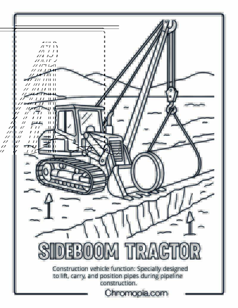 Sideboom Tractor Construction Vehicle Coloring Page