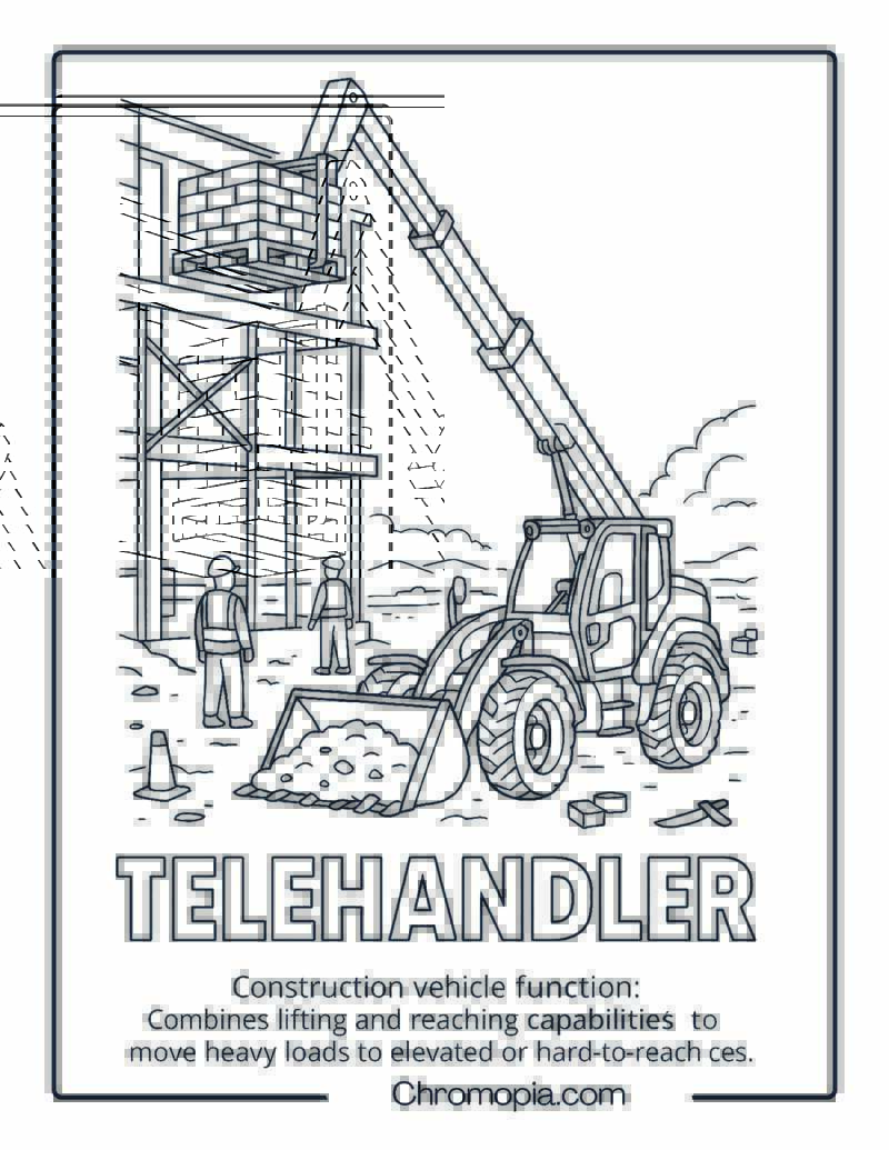 Telehandler Construction Vehicle Coloring Page
