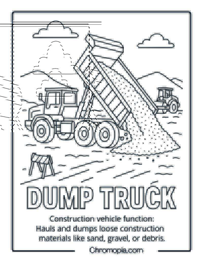 Dump Truck Construction Vehicle Coloring Page