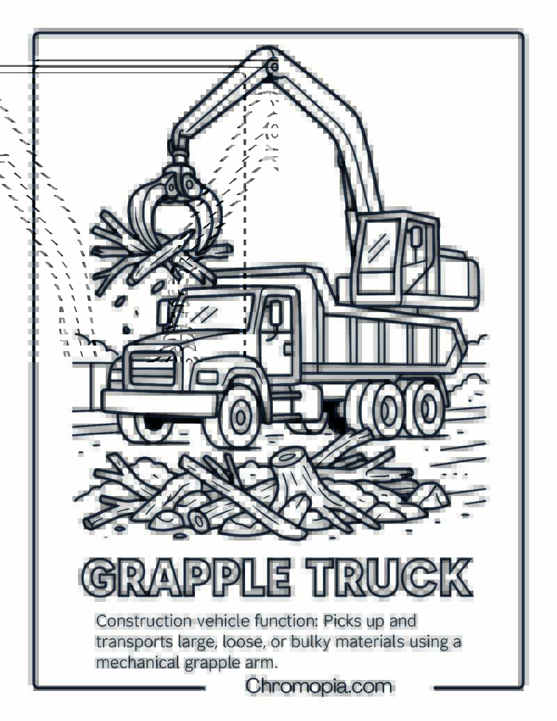 Grapple Truck Construction Vehicle Coloring Page
