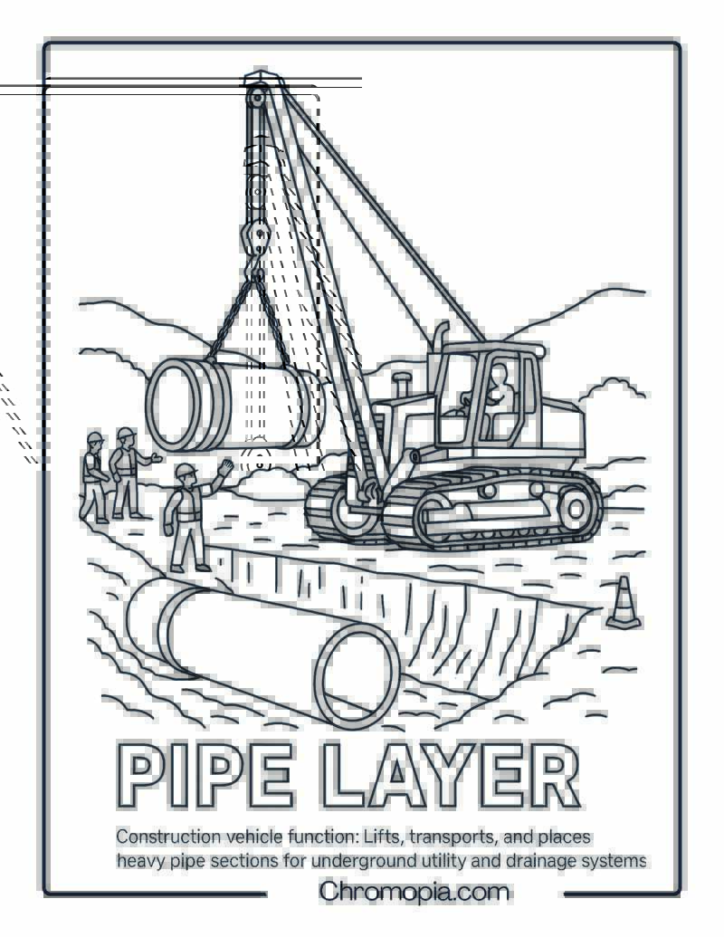 Pipe Layer Construction Vehicle Coloring Page