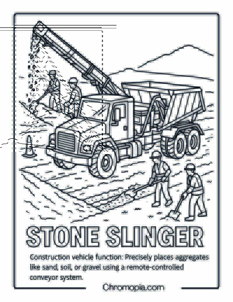 Stone Slinger Construction Vehicle Coloring Page
