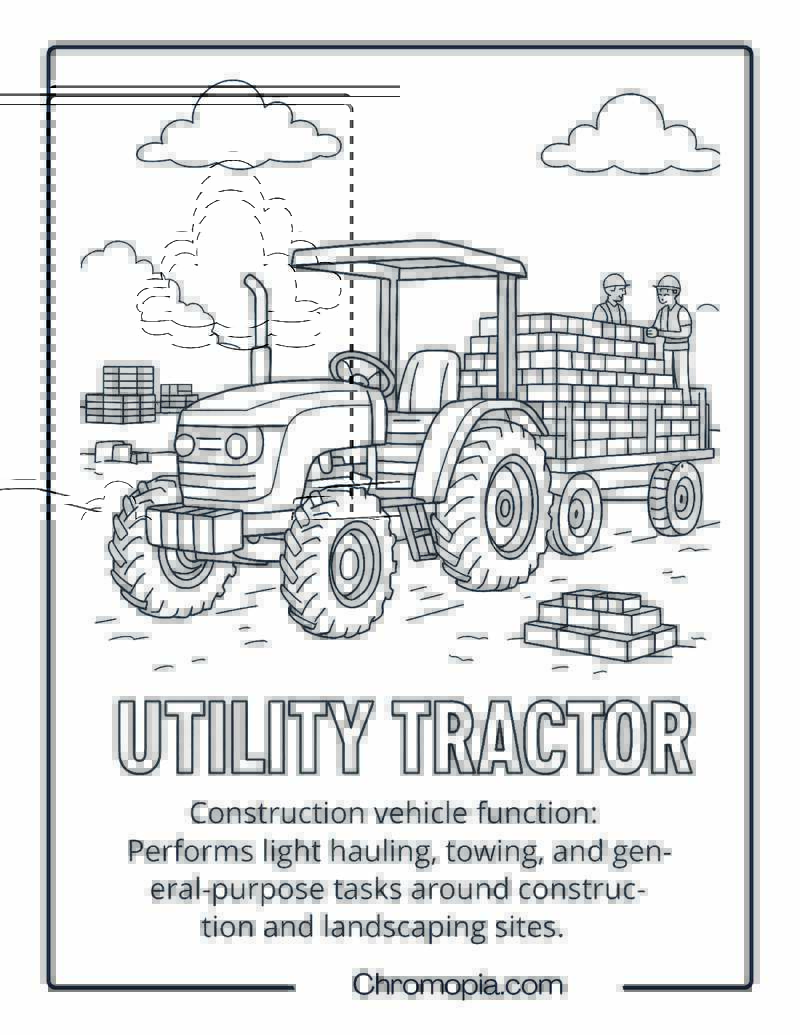 Utility Tractor Construction Vehicle Coloring Page