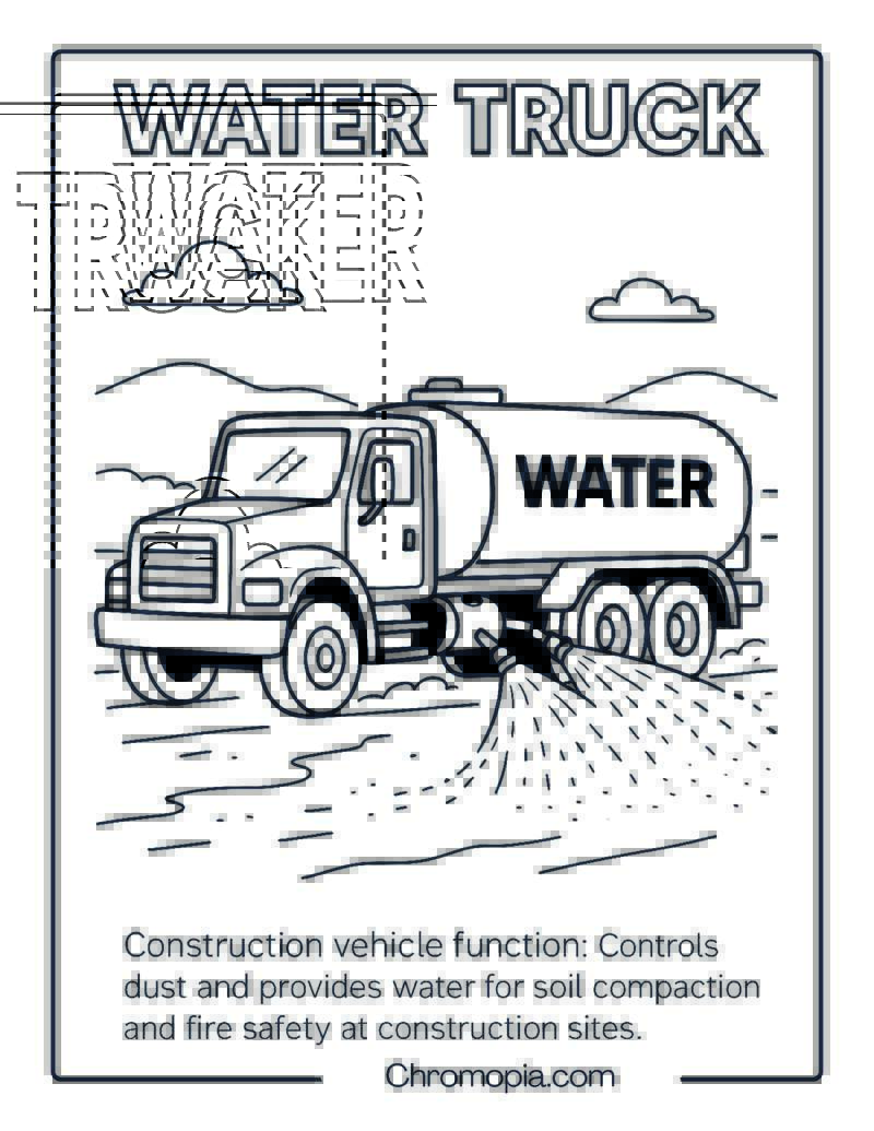 Water Truck Construction Vehicle Coloring Page