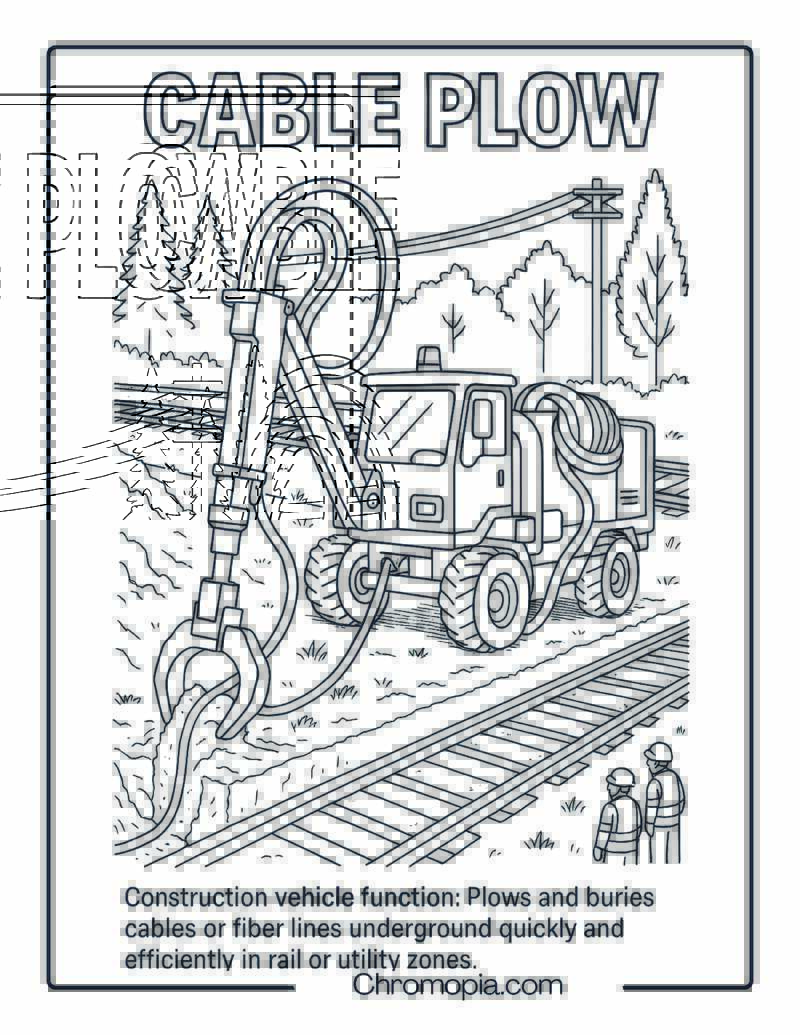Cable Plow Construction Vehicle Coloring Page