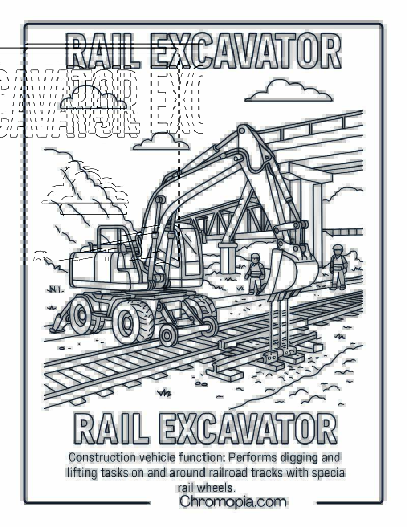 Rail Excavator Construction Vehicle Coloring Page