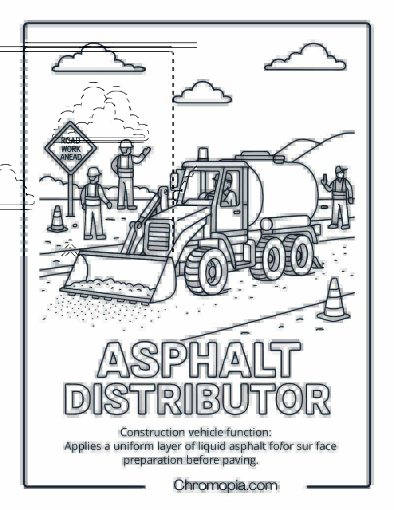 Asphalt Distributor Construction Vehicle Coloring Page