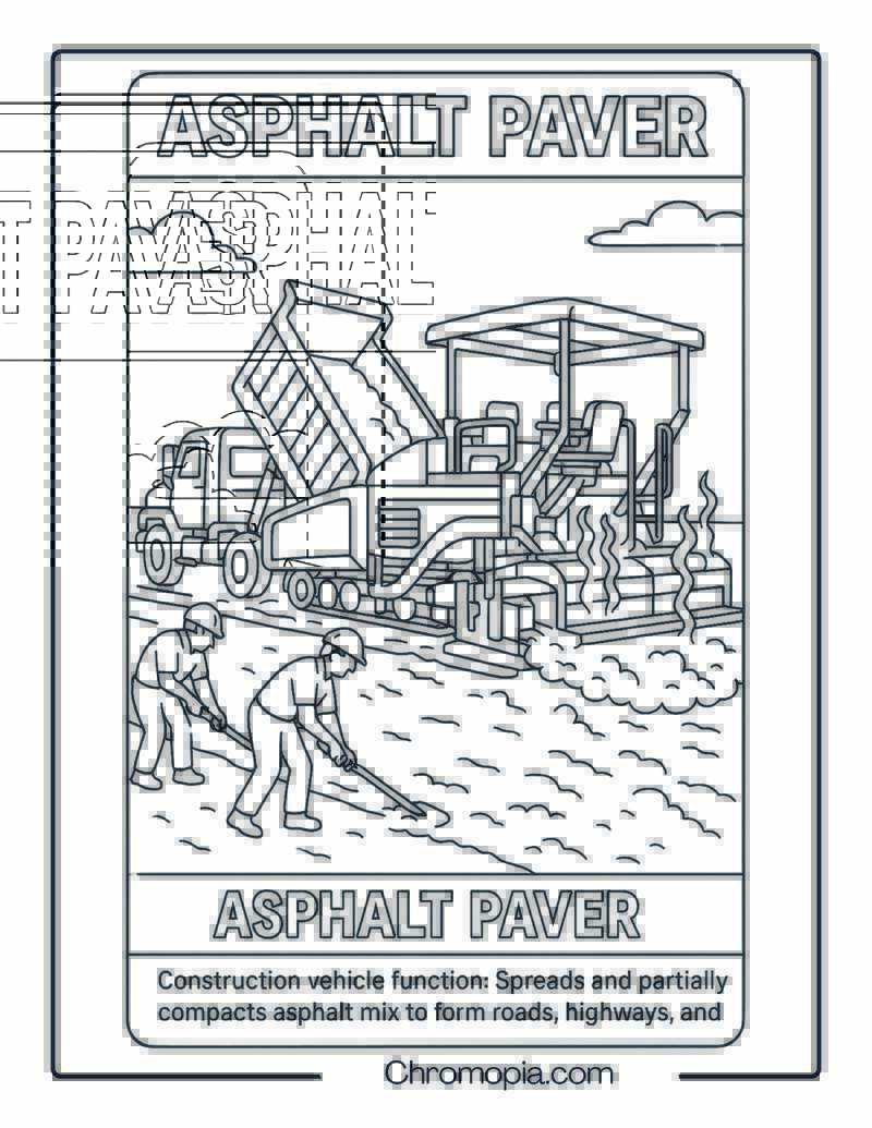 Asphalt Paver Construction Vehicle Coloring Page