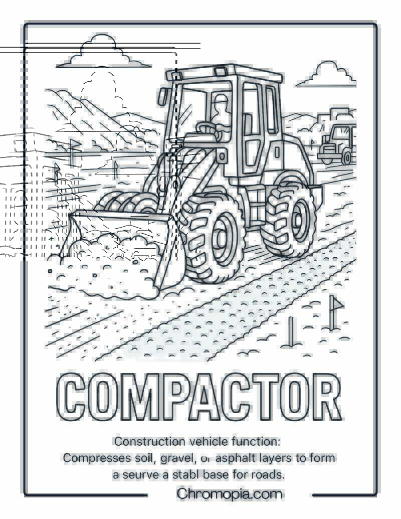 Compactor Construction Vehicle Coloring Page