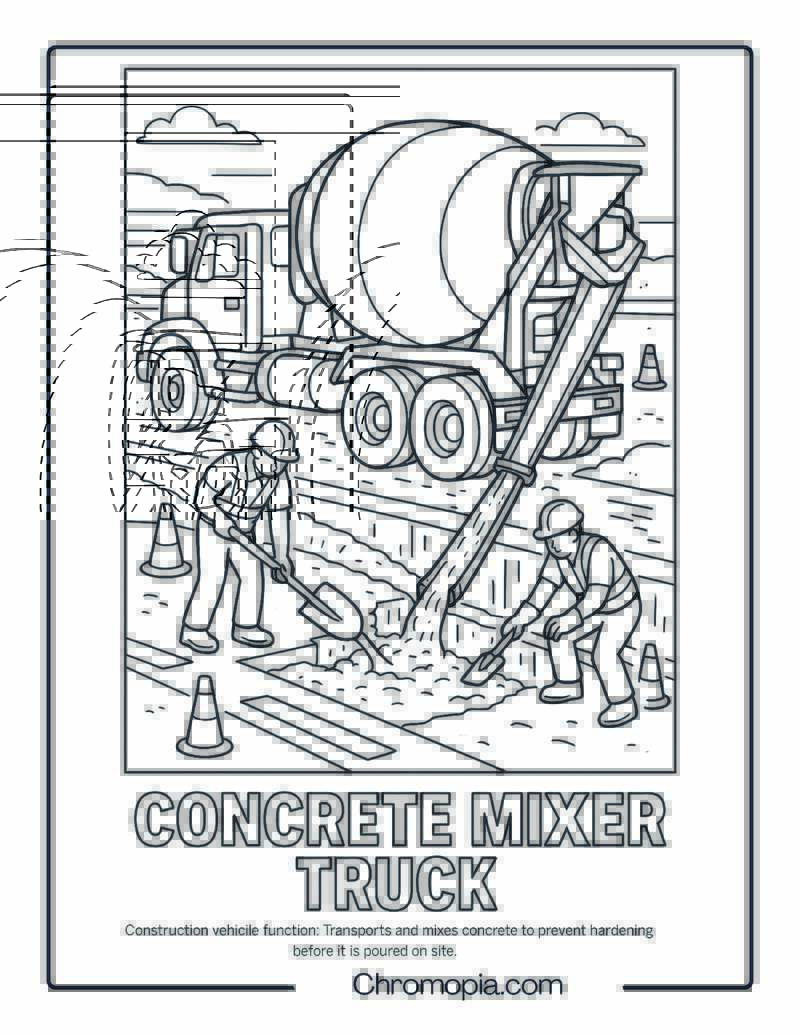 Concrete Mixer Truck Construction Vehicle Coloring Page