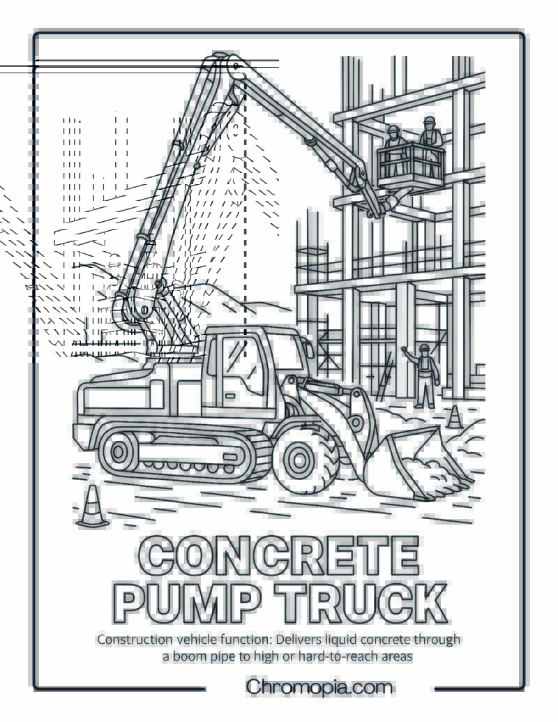 Concrete Pump Truck Construction Vehicle Coloring Page