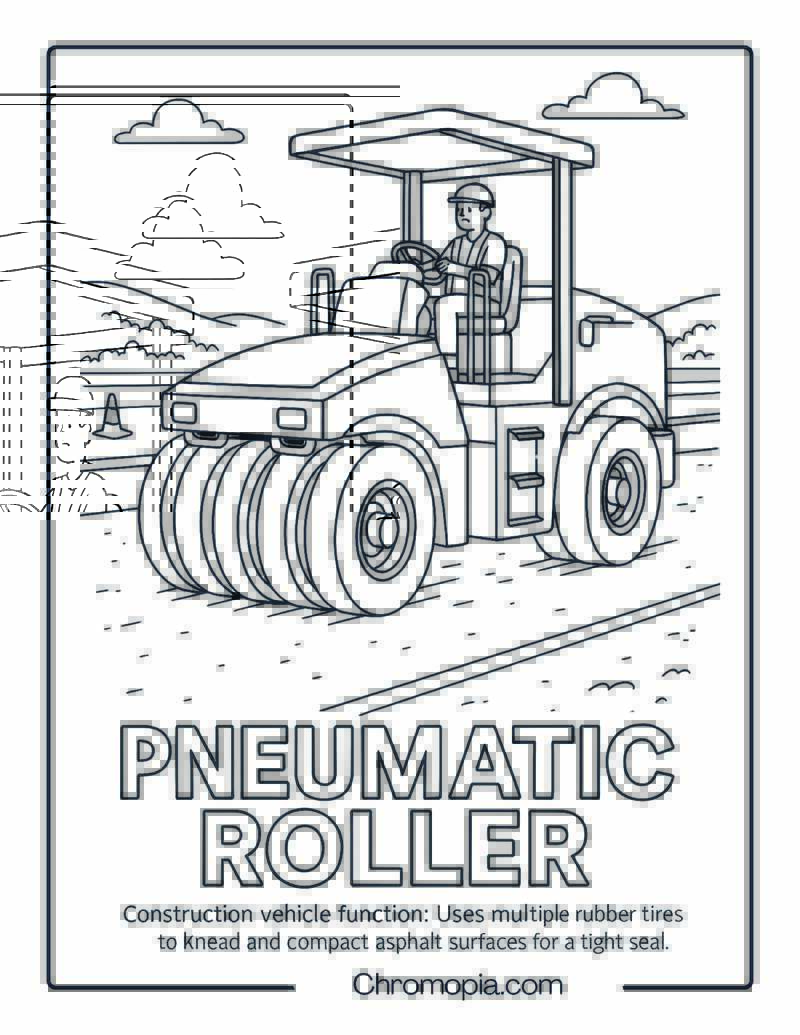 Pneumatic Roller Construction Vehicle Coloring Page