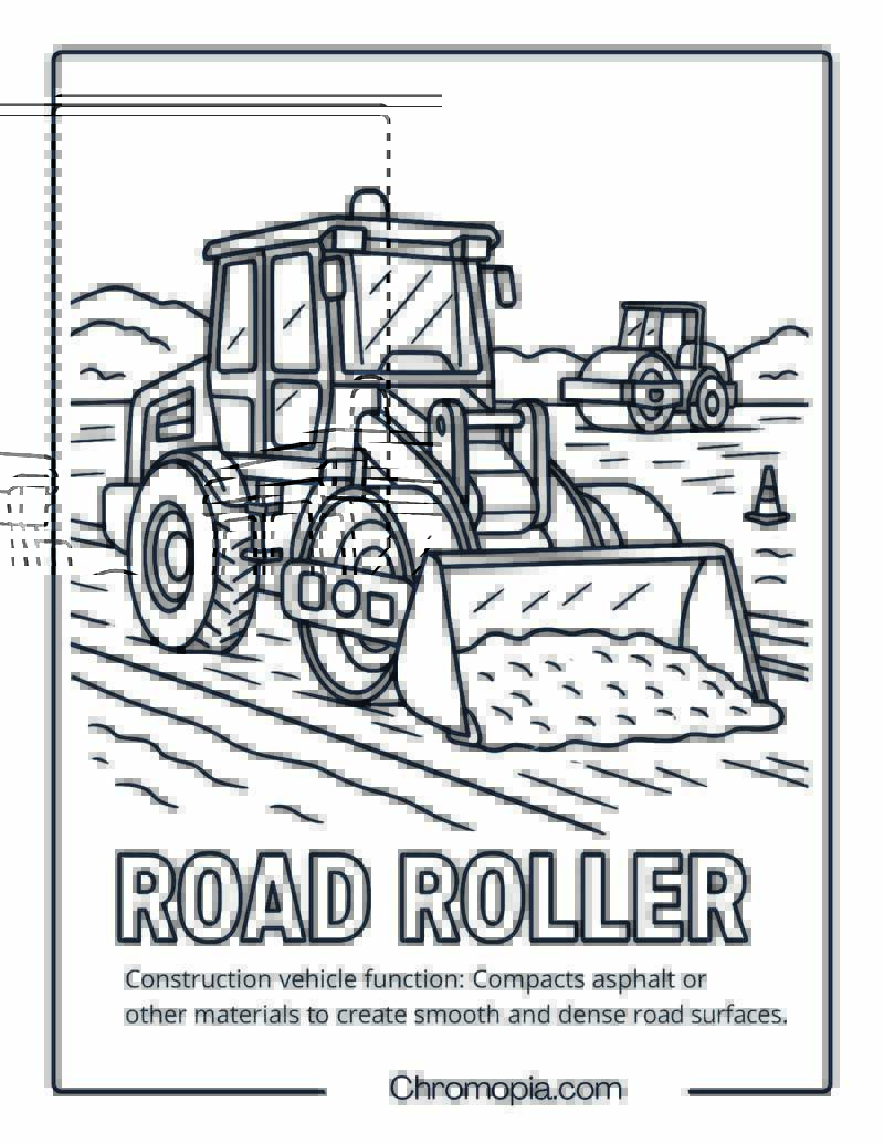 Road Roller Construction Vehicle Coloring Page