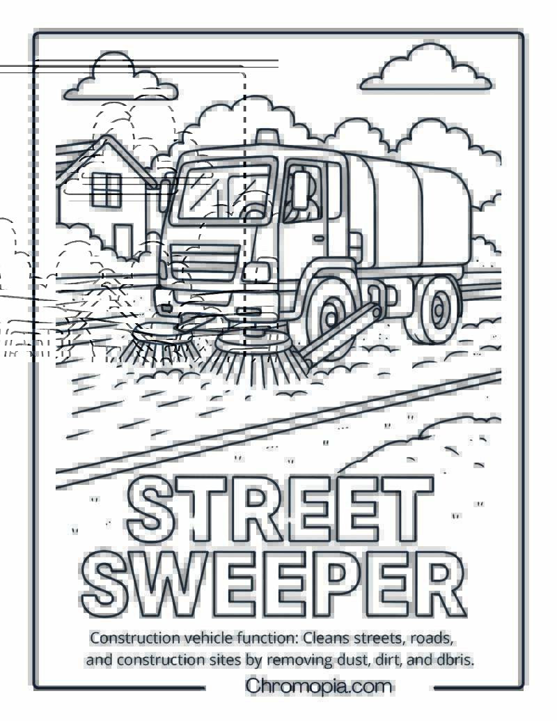 Street Sweeper Construction Vehicle Coloring Page