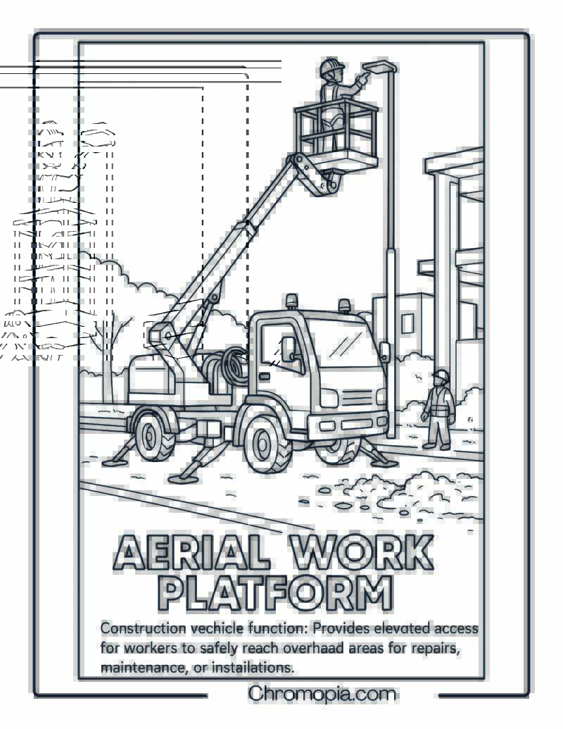 Aerial Work Platform Construction Vehicle Coloring Page