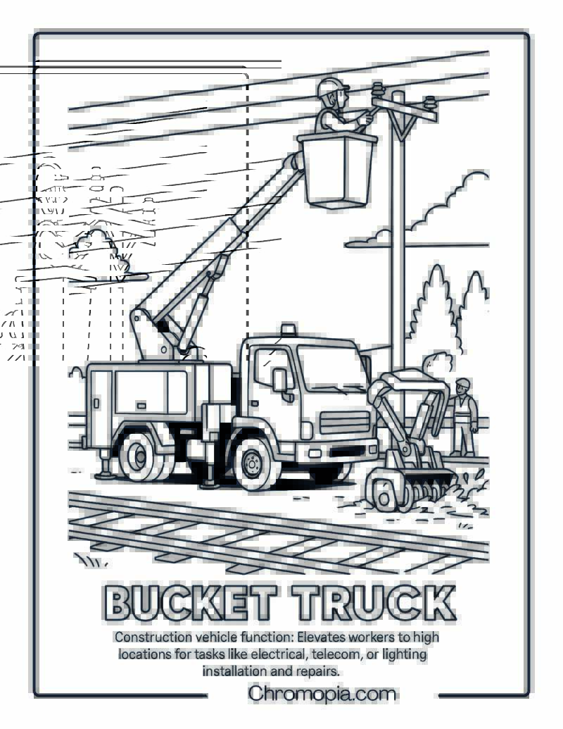 Bucket Truck Construction Vehicle Coloring Page