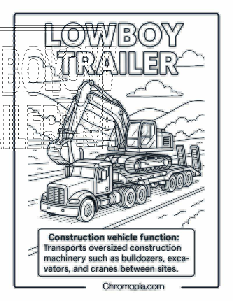 Lowboy Trailer Construction Vehicle Coloring Page