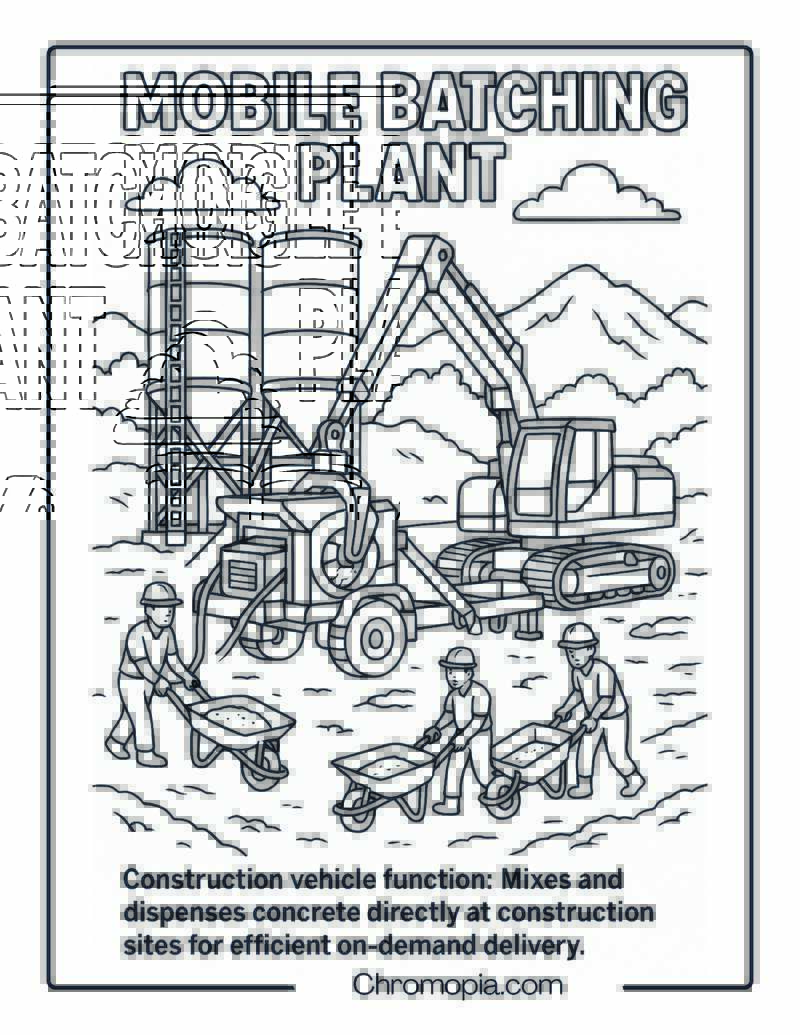 Mobile Batching Plant Construction Vehicle Coloring Page