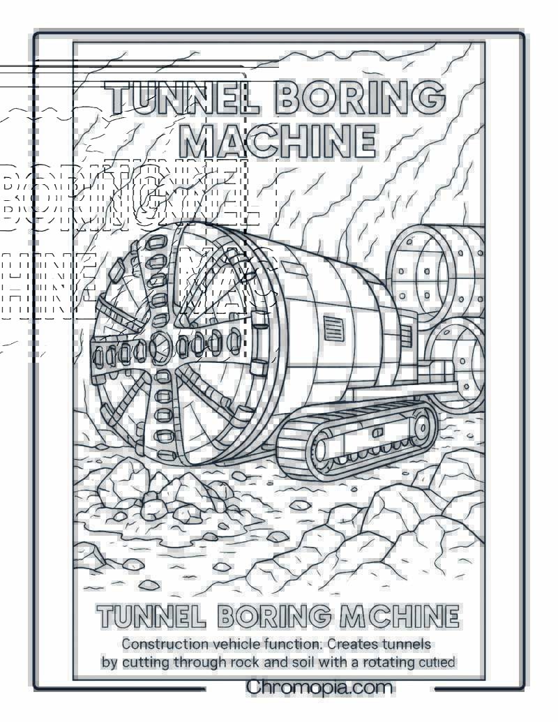 Tunnel Boring Machine (TBM) Construction Vehicle Coloring Page