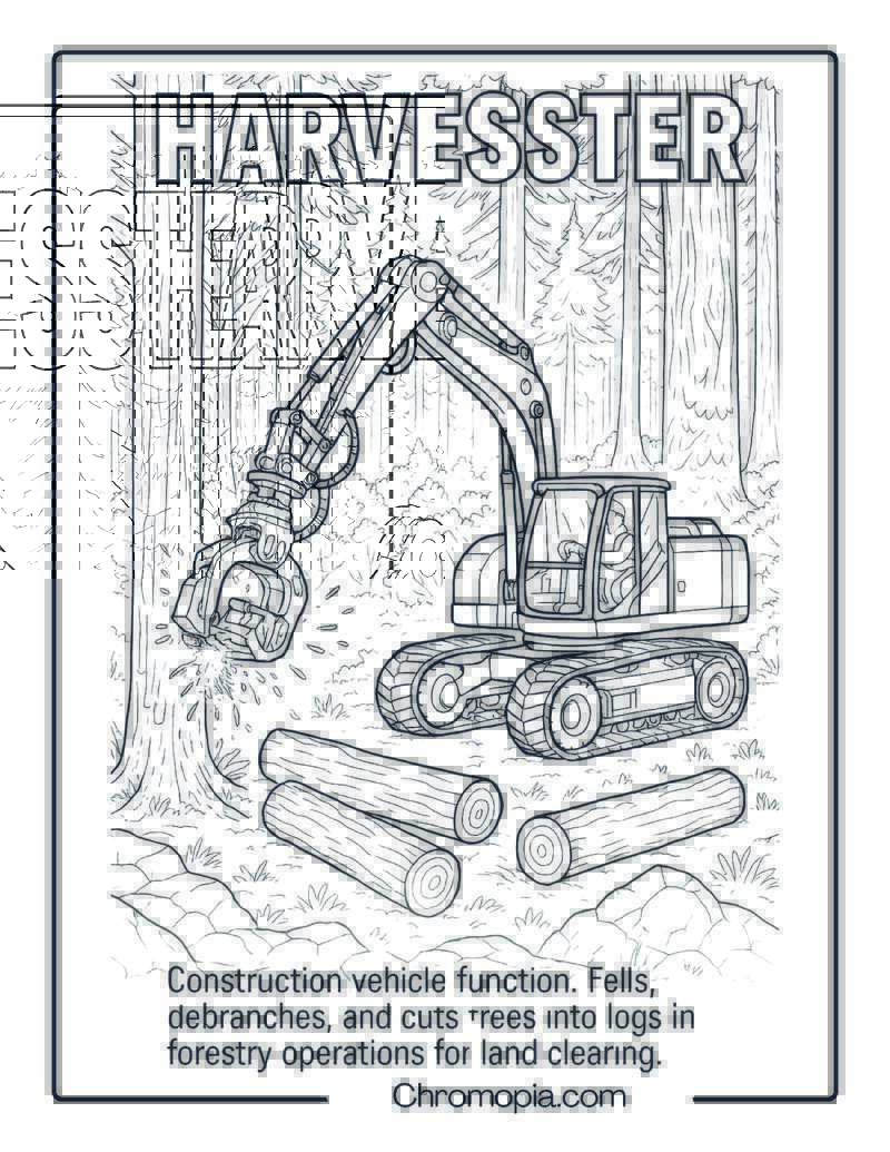 Harvester (Forestry) Construction Vehicle Coloring Page