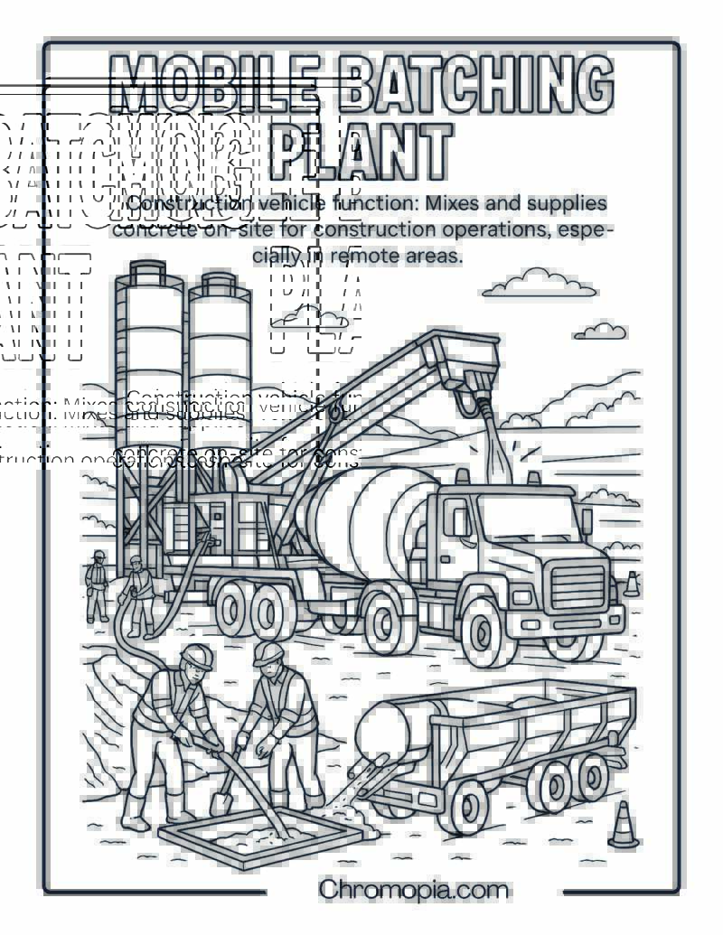 Mobile Batching Plant Construction Vehicle Coloring Page