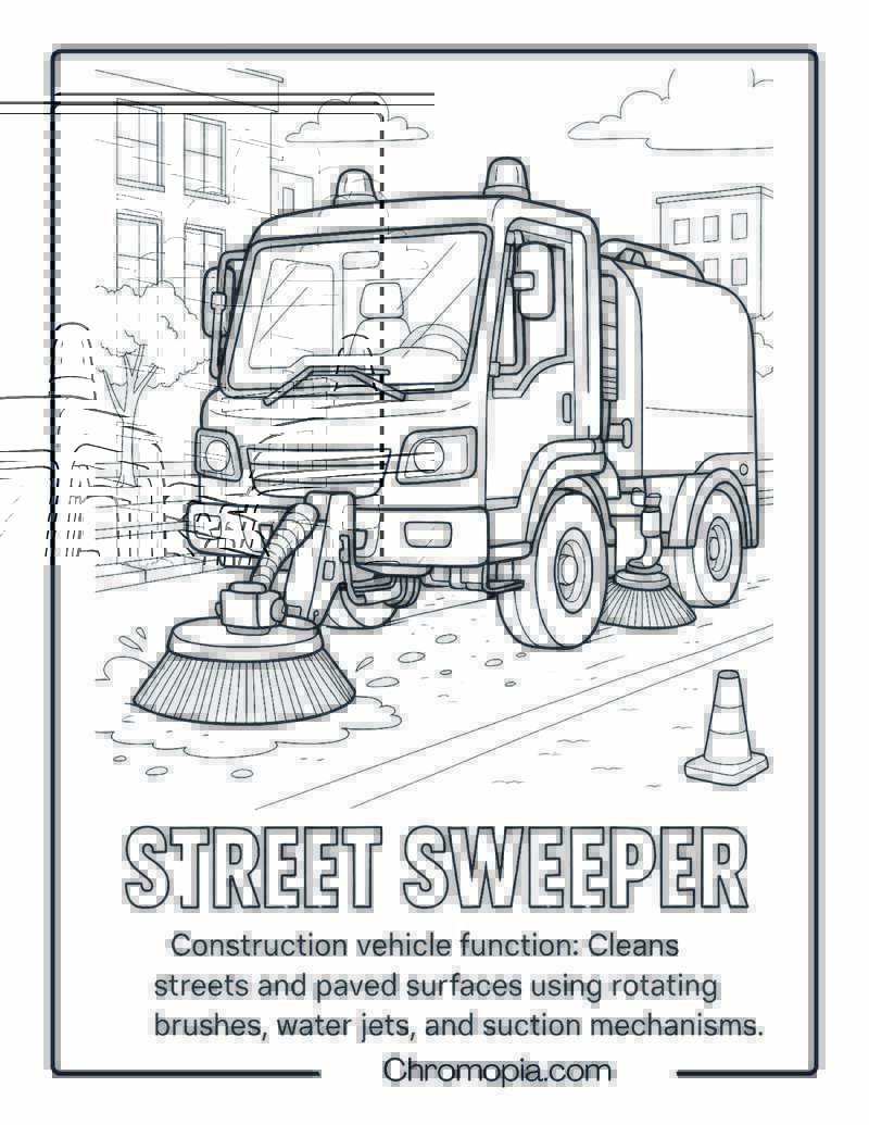 Street Sweeper Construction Vehicle Coloring Page