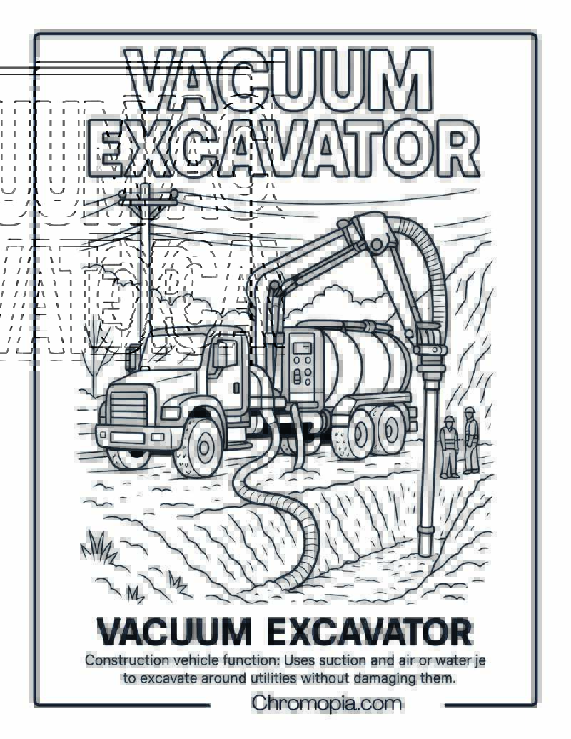 Vacuum Excavator Construction Vehicle Coloring Page