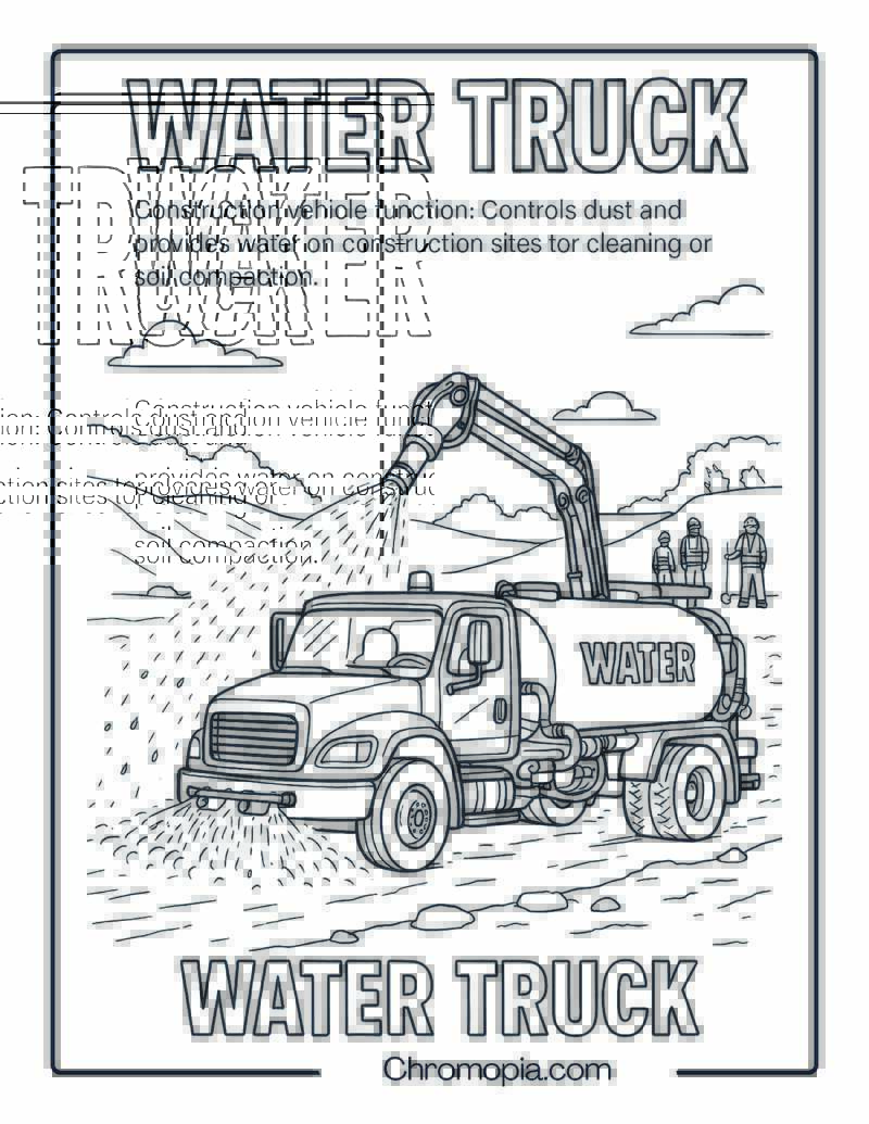 Water Truck Construction Vehicle Coloring Page