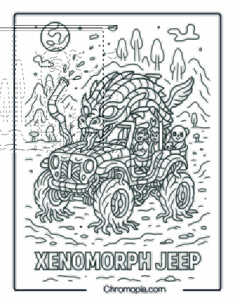 Alien Biomorphic Jeep with Organic Shapes – Alien Jeep Coloring Page
