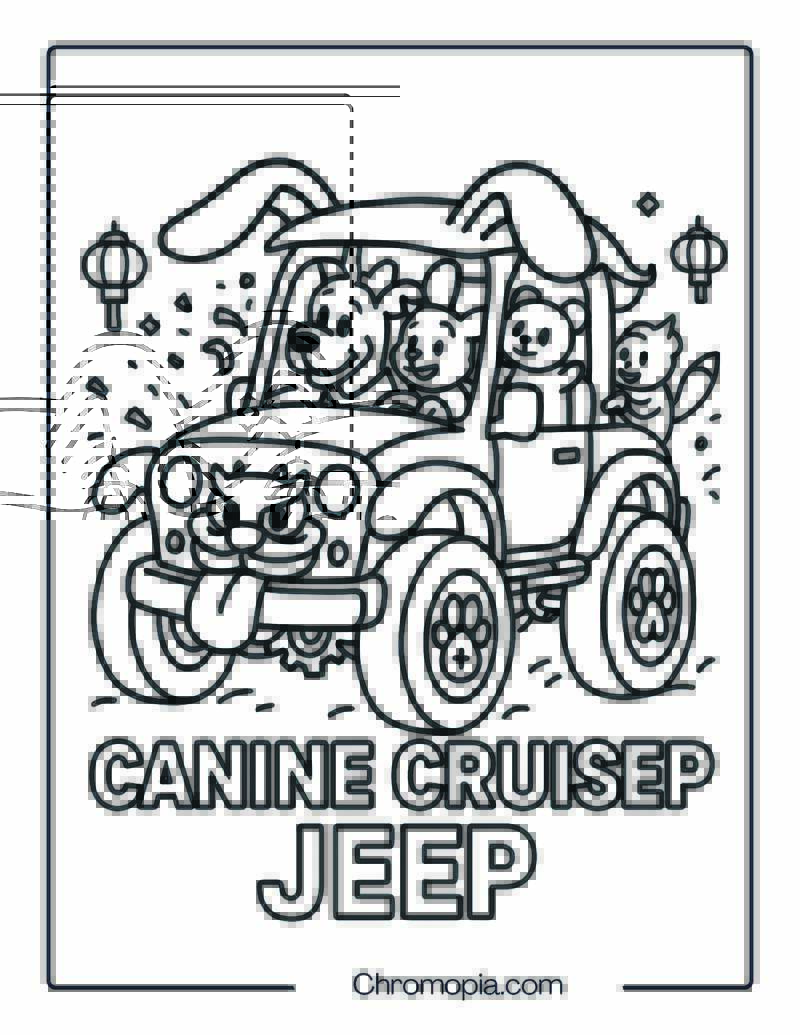 Bark-and-Bumper Dog Jeep with Floppy-Ear Roof – Dog Jeep Coloring Page