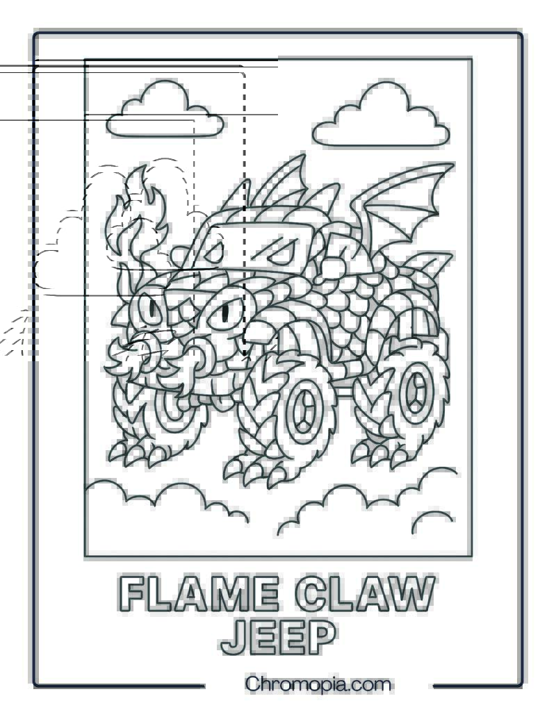 Fire-Breathing Dragon Jeep with Scale Armor – Dragon Jeep Coloring Page