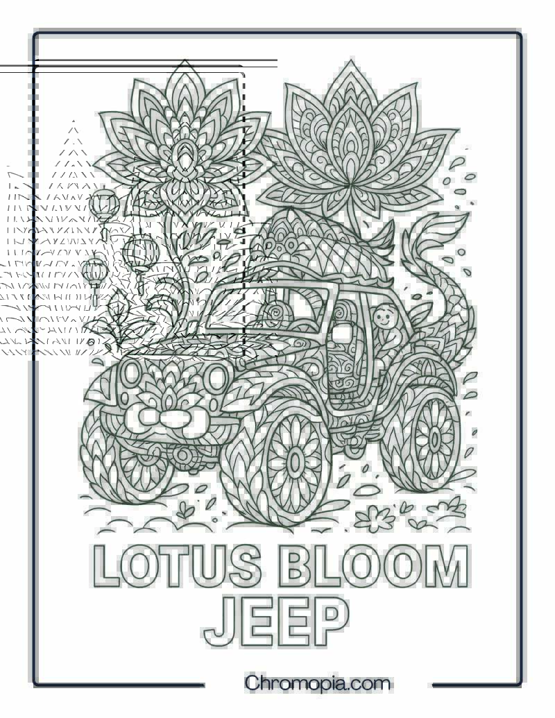Mandala Flower Jeep – Spiritual Jeep Coloring Page