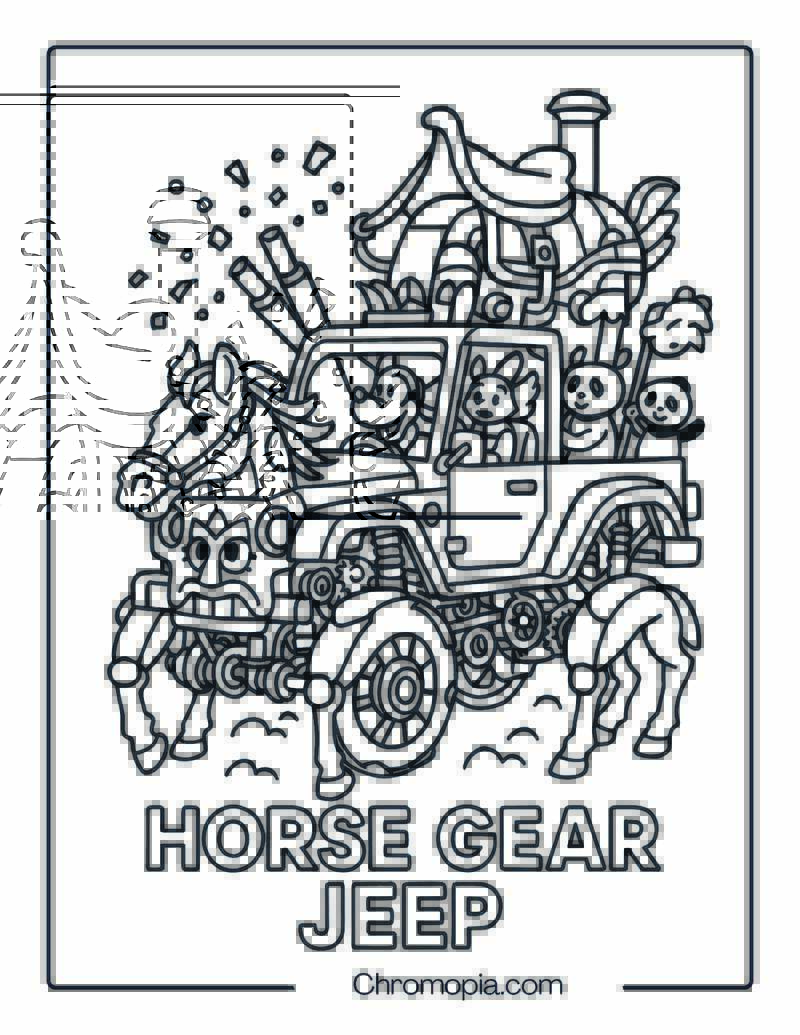 Mechanical Horse Jeep with Saddle Roof – Horse Jeep Coloring Page