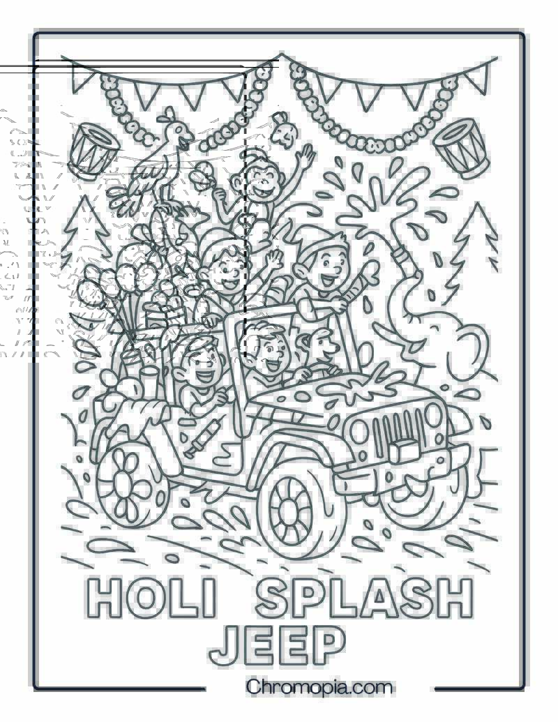 Holi Jeep Water Splash Fest – Holi Jeep Coloring Page