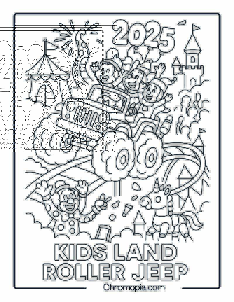 Kids Land Jeep Coaster with Gigantic Wheels – Cartoon Jeep Coloring Page