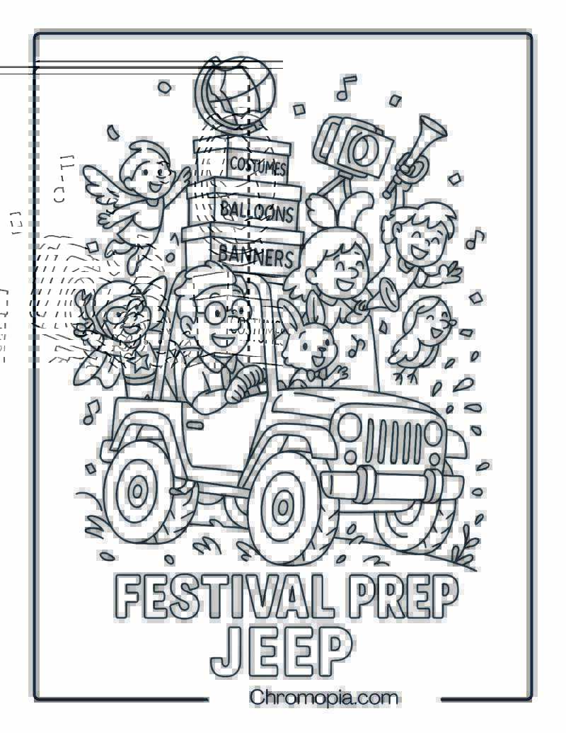 School Festival Planning Jeep – School Jeep Coloring Page