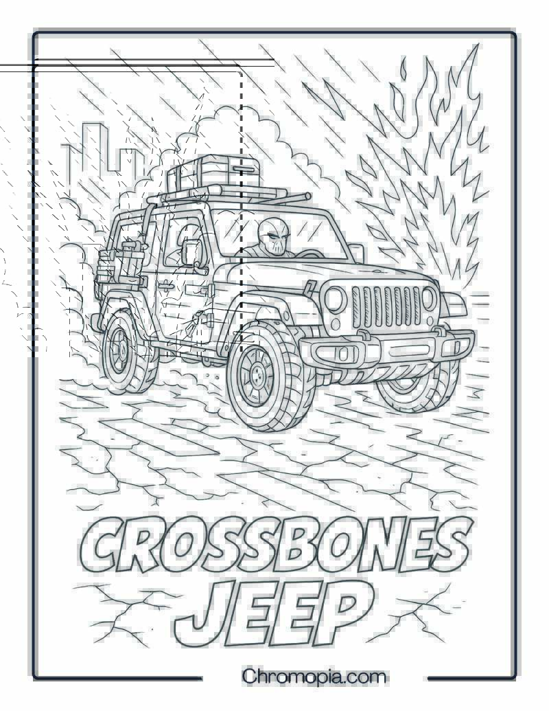 Crossbones Marvel Jeep in Chase Scene – Crossbones from Marvel Jeep Coloring Page