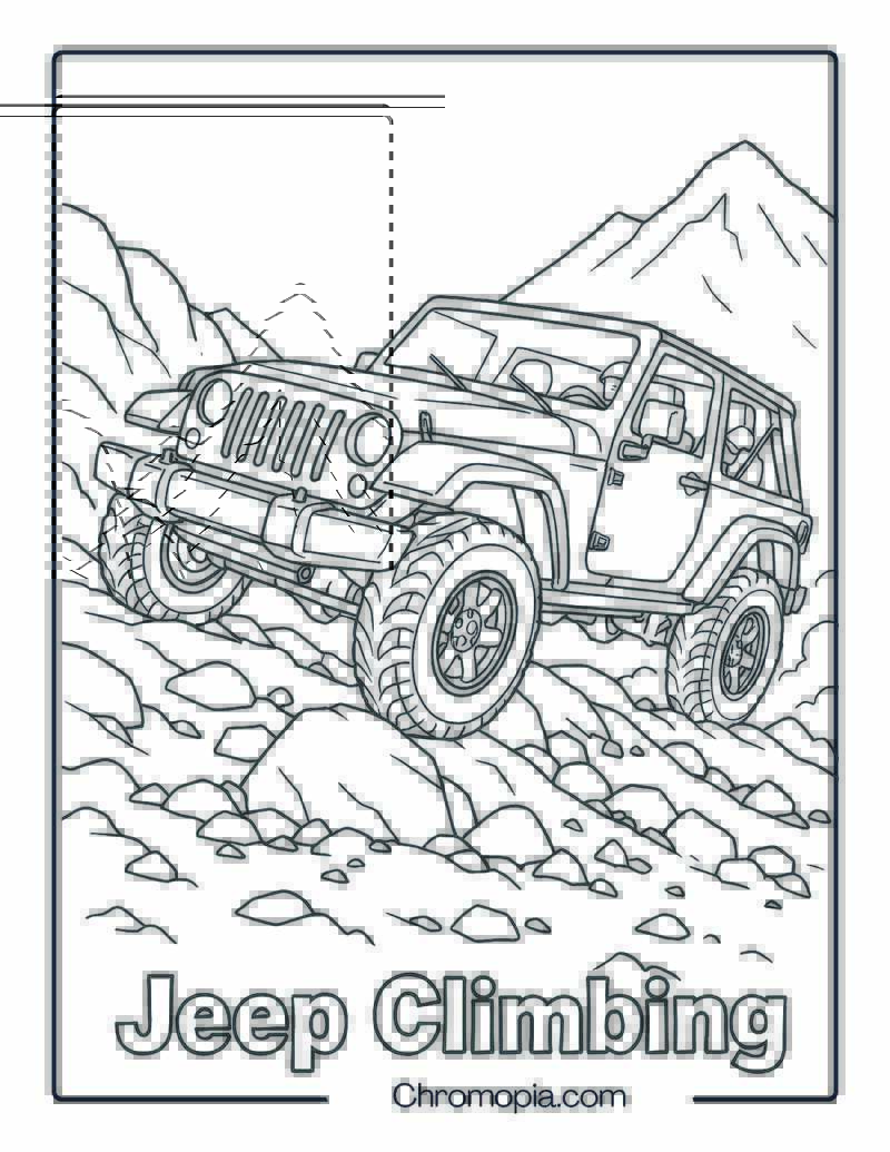 Jeep Climbing Steep Rocky Hill – Jeep Climbing Coloring Page