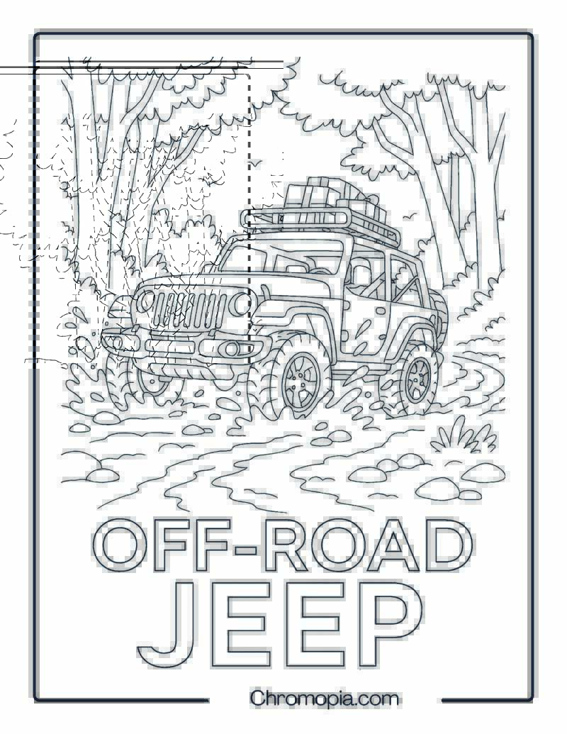 Jeep Splashing Through Mud Trail – Off Road Jeep Coloring Page