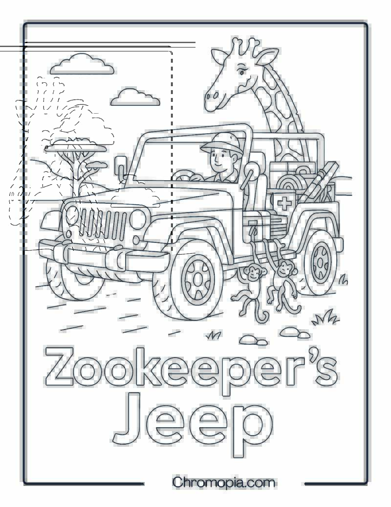Jeep Used by a Zookeeper in a Wildlife Reserve – Jeep Used by Zookeeper_s Coloring Page
