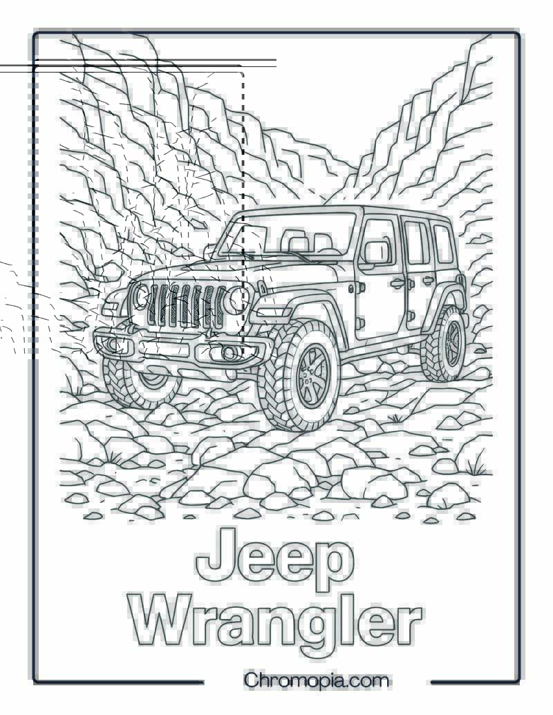 Jeep Wrangler in Rocky Canyon Trail – Jeep Wrangler Coloring Page