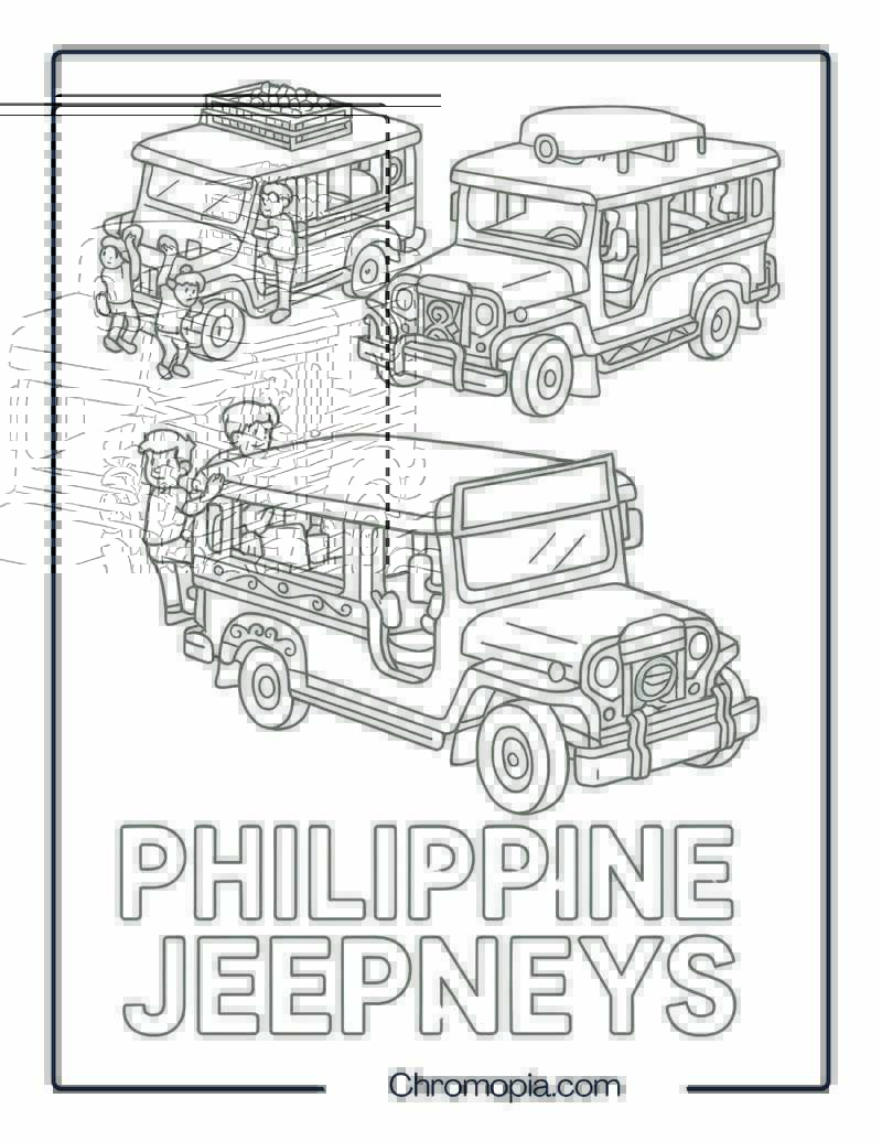 Jeepney Public Transport Vehicles in Manila Traffic – Jeepney Coloring Page