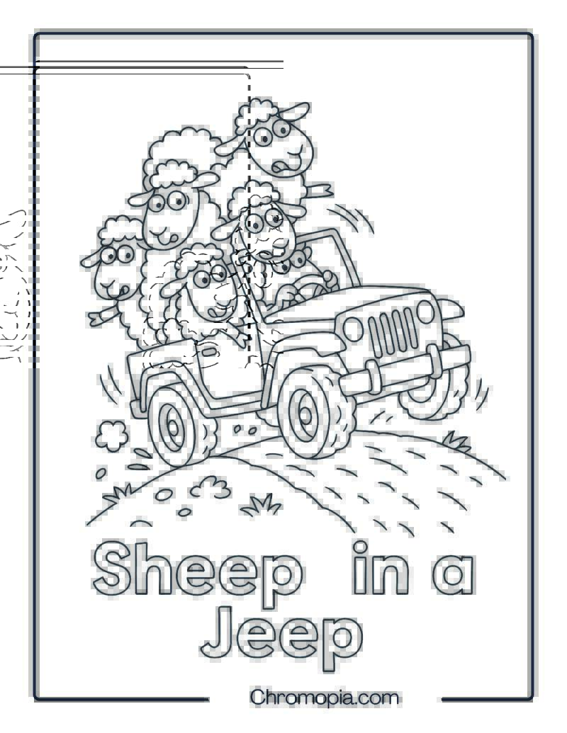 Sheep in a Jeep on a Bumpy Hill – Sheep in a Jeep Coloring Page