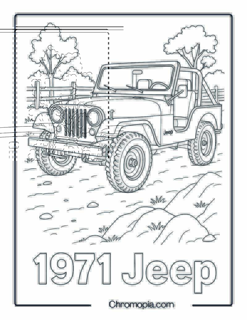 Vintage 1971 Jeep in Rural Setting – Jeep Color Pages for 1971 Model
