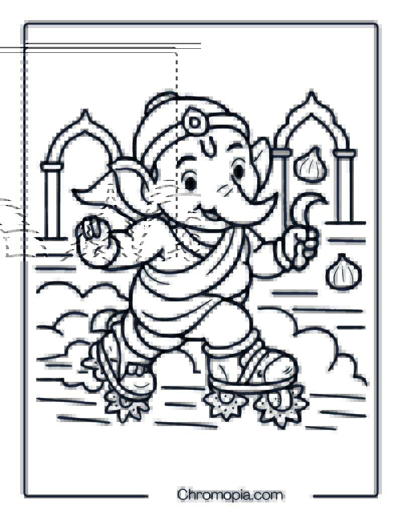 Bala Ganesh on Lotus-Wheel Divine Skates – Roller Skates Coloring Pages