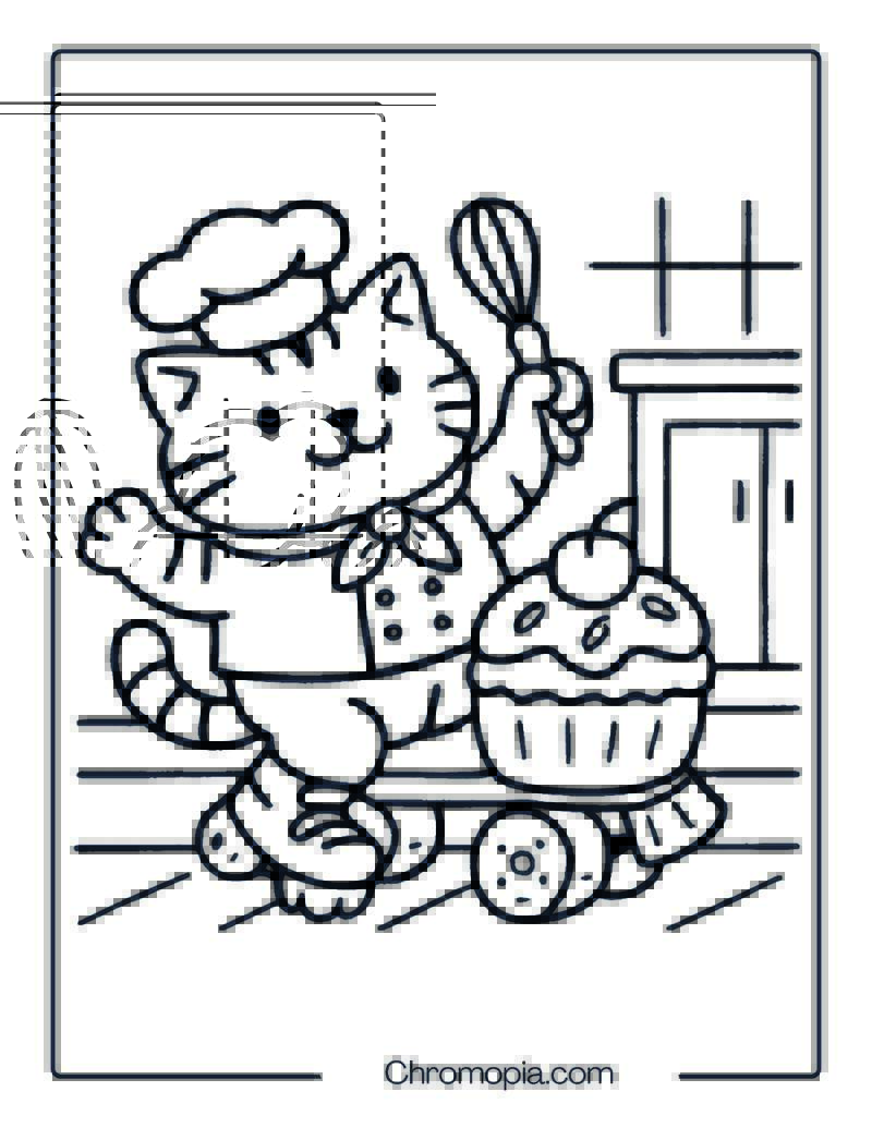 Cat Chef on a Cupcake Roller Skate – Roller Skates Coloring Pages