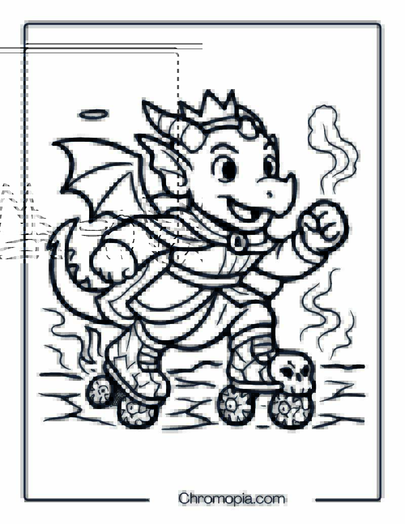 Dragon Prince on Fiery Lava-Wheel Skates – Roller Skates Coloring Pages
