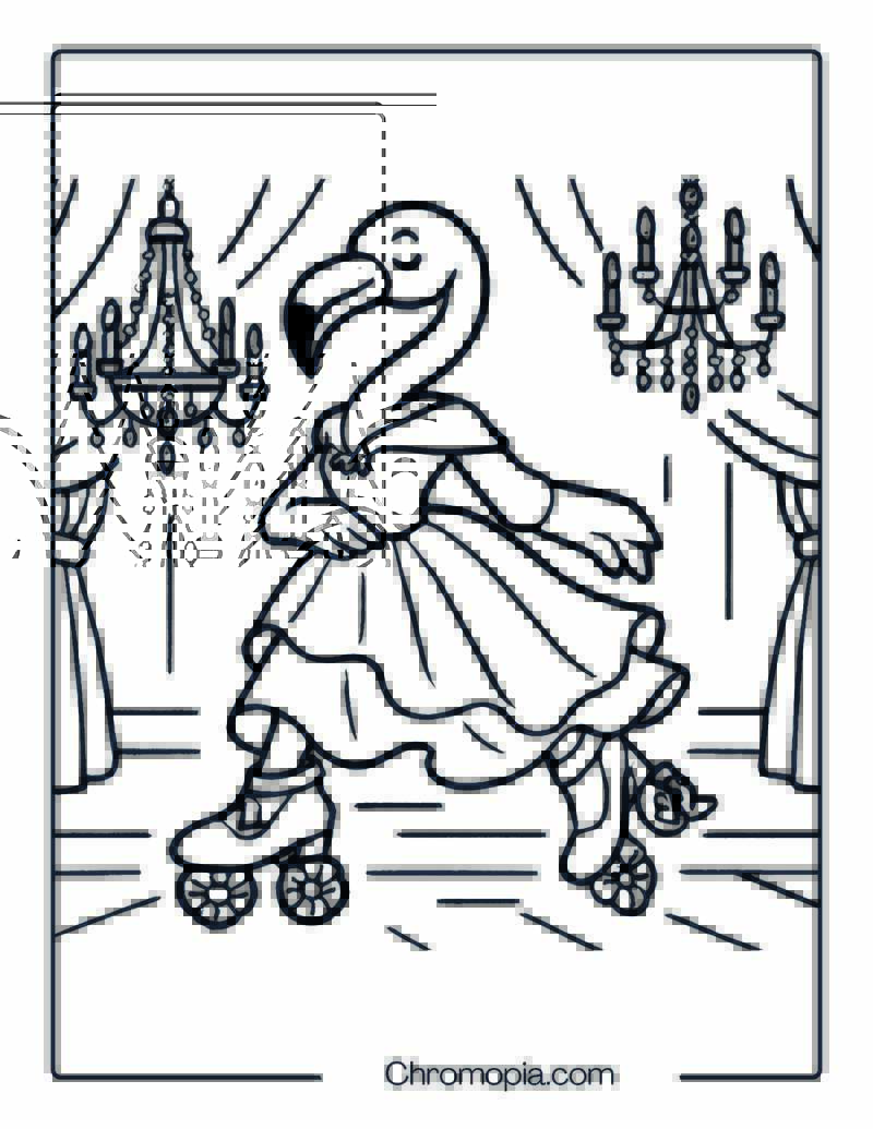 Fancy Flamingo in Ball Gown on Crystal Heel Skates – Roller Skates Coloring Pages