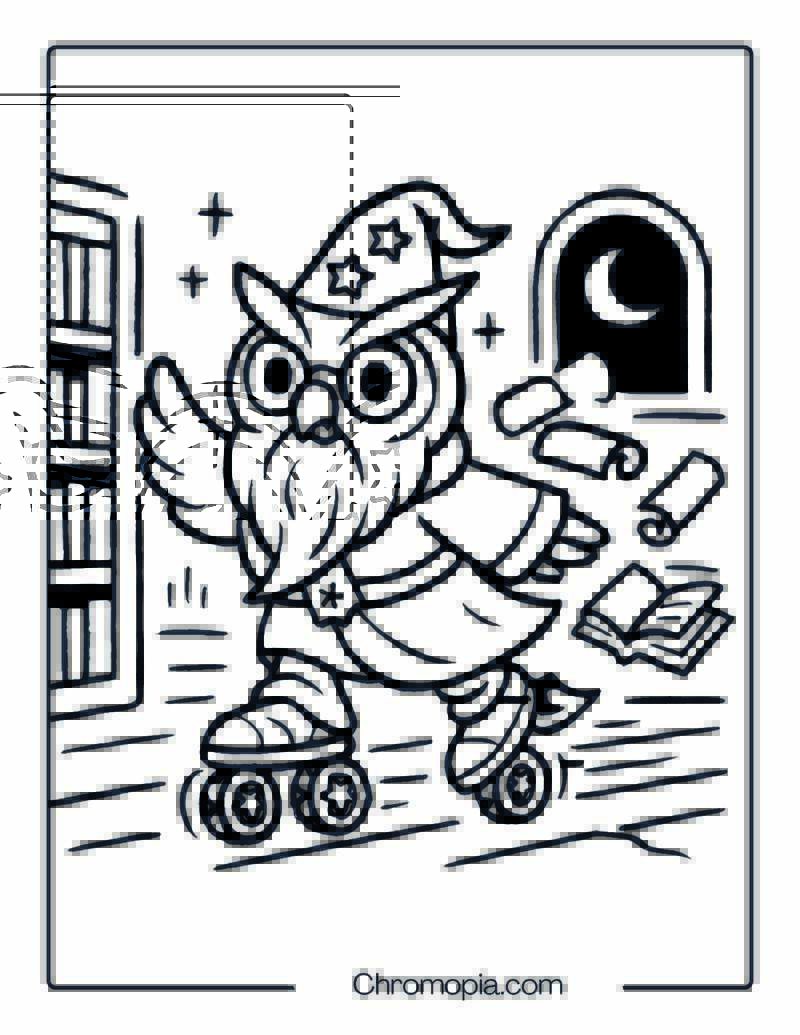Owl Wizard on Spellbound Floating Skates – Roller Skates Coloring Pages